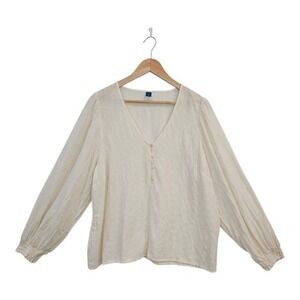 Old Navy Boho Peasant Style Long Sleeve Clip Dot Blouse‎ Ivory XL